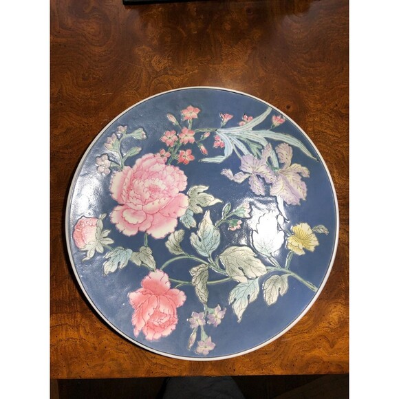 MCM Vintage Asian Floral Charger Plate – Mid Century Modern Hand-Painted Macau - Picture 7 of 8